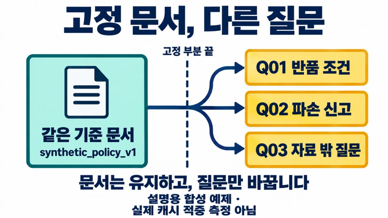 고정 문서 뒤에 캐시 경계를 두고 매번 다른 질문을 그 뒤에 붙이는 반복 문서 질문의 개념도