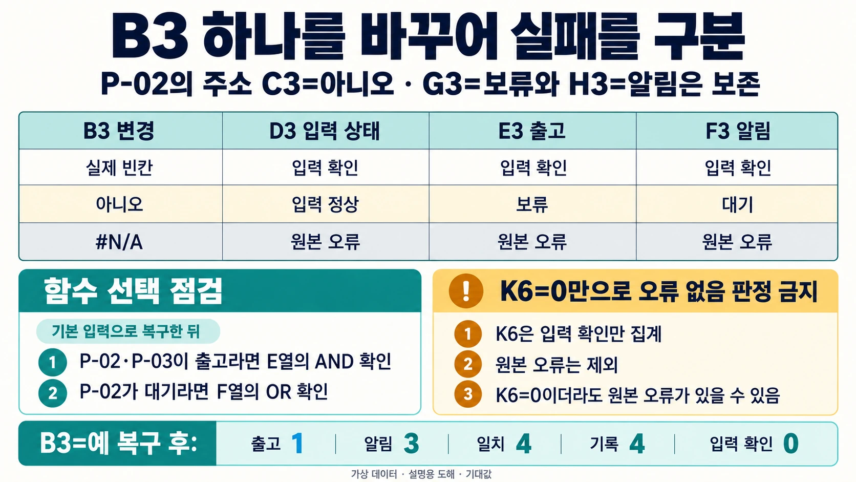 P-02 결제 입력의 빈칸과 아니오 및 원본 오류, K6 집계 한계와 복구 기대값을 비교한 도해
