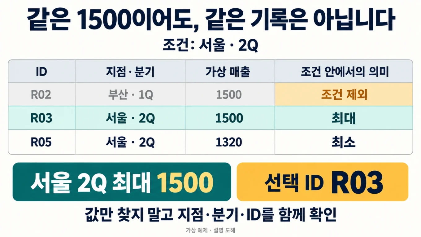 같은 매출 1500인 부산 R02를 제외하고 서울 2Q의 R03과 R05를 비교한 설명 도해