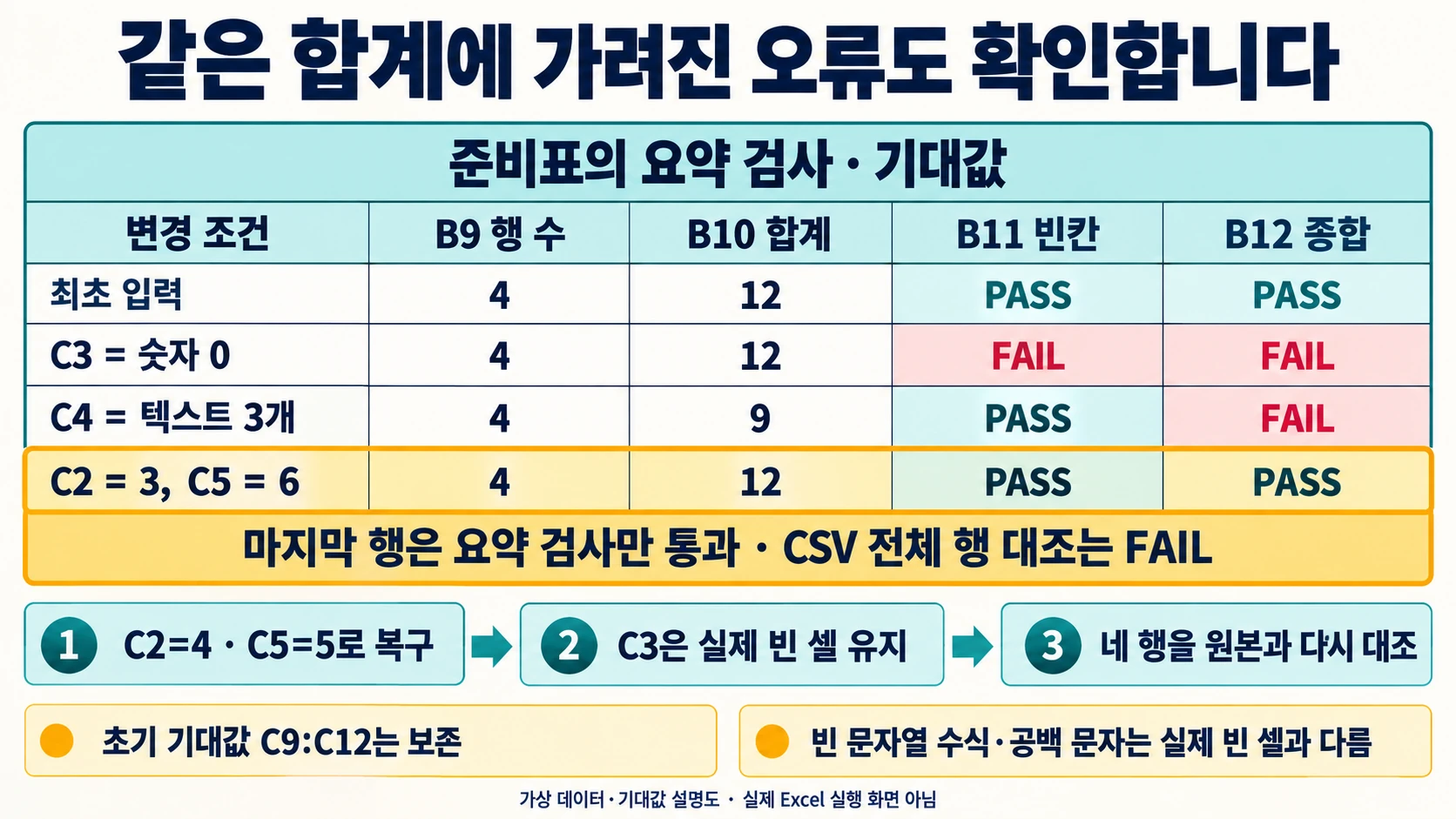 같은 합계에서 빈칸 의미나 개별 행이 달라지는 실패와 복구