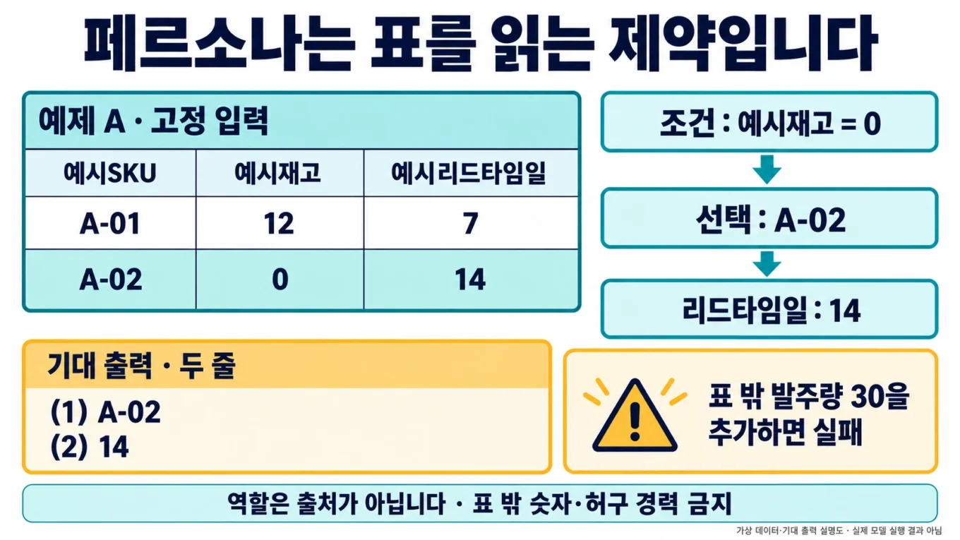 예제 A의 재고 0인 A-02와 리드타임 14를 두 줄로 추출하는 기대값